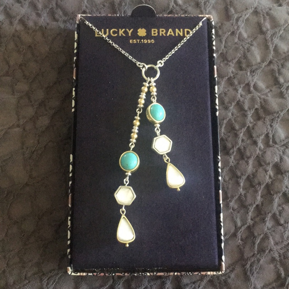 Lucky Brand long reversible necklace blue/white
